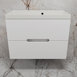 Style Line Тумба с кварцевой раковиной жасмин Матис 80 подвесная белая матовая – фотография-2